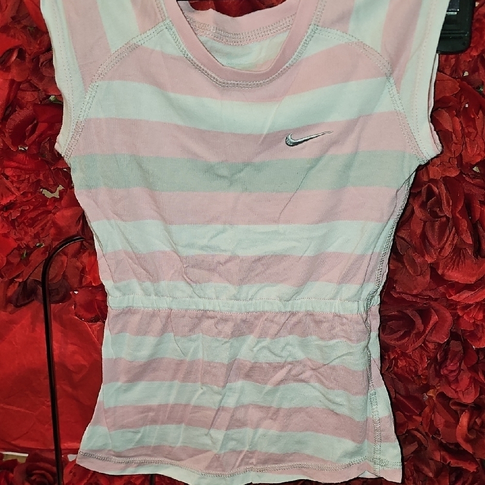 Nike Girl's Pink and White Striped Waist Cinch Top Size 6X